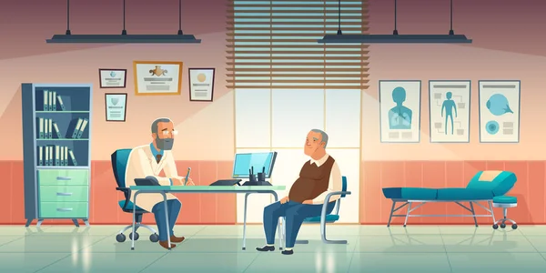 Médico e paciente sentar em consultório médico — Vetor de Stock