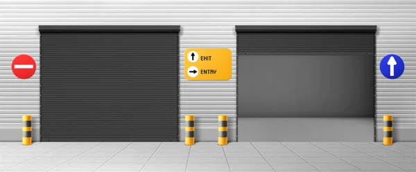 Garage doors, commercial hangar entrance doorways — Stock Vector