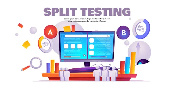 En B split test tecknad banner, webbplats jämförelse — Stock vektor