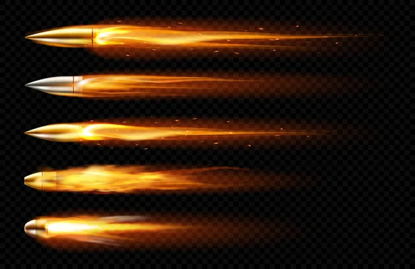Proiettili volanti con tracce di fuoco e fumo — Vettoriale Stock