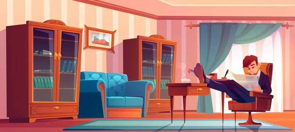 Businessman in vip cabinet reading finance news Royalty Free Stock Illustrations