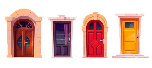 Haustüren aus Holz mit Steinrahmen — Stockvektor