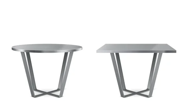 Yuvarlak ve kare kaplamalı modern metal masalar — Stok Vektör