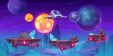 Space game level background with platforms clipart