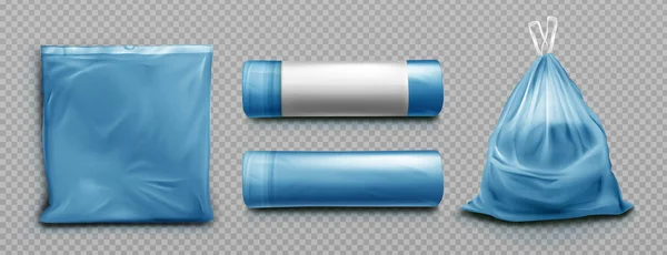 Синій пластиковий пакет для сміття, сміття та сміття — стоковий вектор