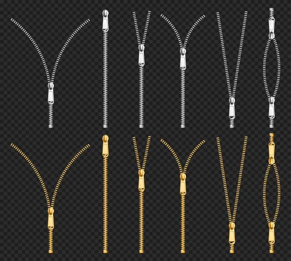 Fermetures à glissière en métal, ensemble d'extracteur de fermetures à glissière — Image vectorielle