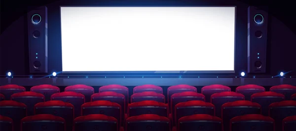 Cinéma, salle de cinéma vide avec écran blanc — Image vectorielle