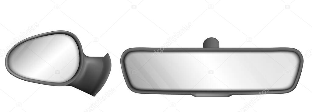 Vector side and rear view car mirrors
