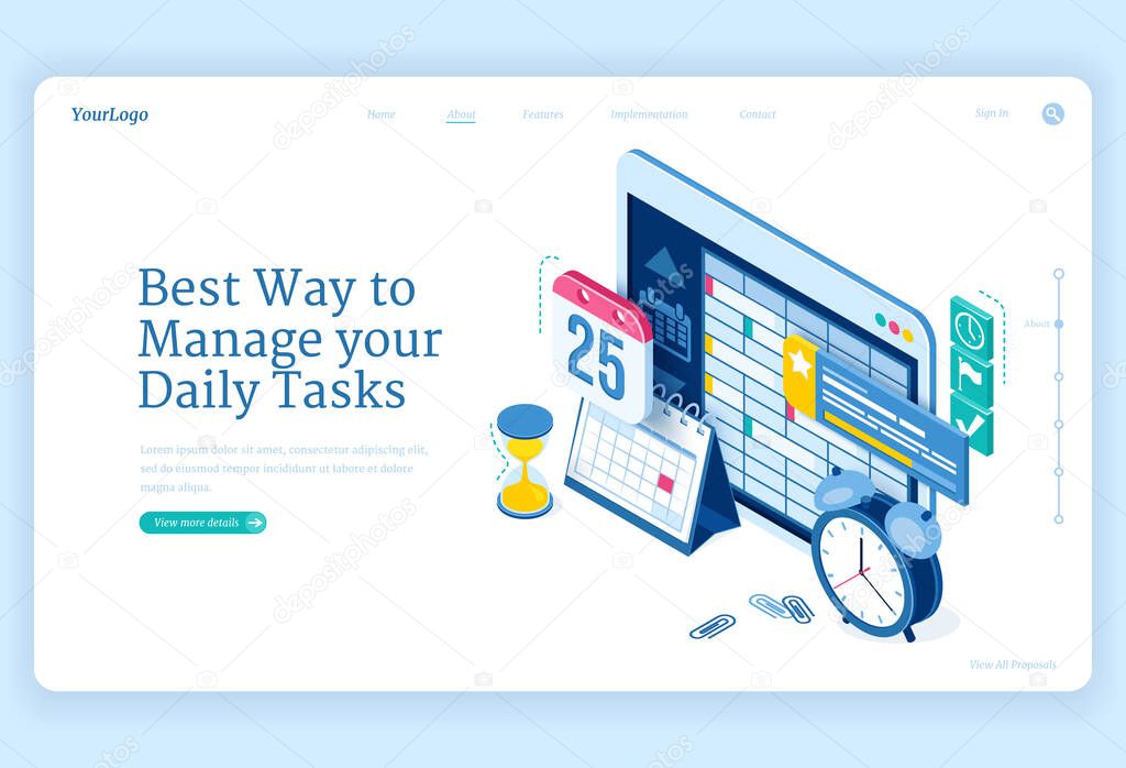 Vector banner of daily tasks management