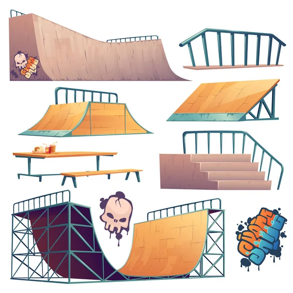 Equipo para skate park o rollerdrome para skateboard — Vector de stock