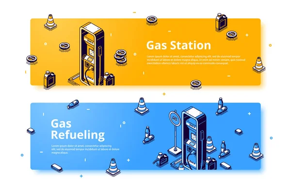 Gas refueling station isometric vector web banner — Stock Vector