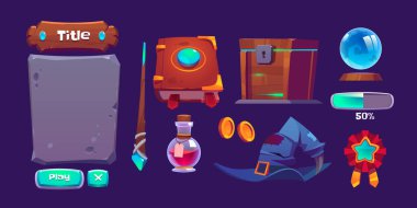 Sihirli oyun arayüzü elementlerinin vektör kümesi