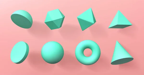 Formas geométricas 3d, figuras de geometría voluminosa — Vector de stock