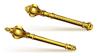 Golden scepter for king or queen, royal wand. clipart