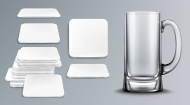 Bira bardağı ve bardak altlıkları boş tankard ve bierdeckel