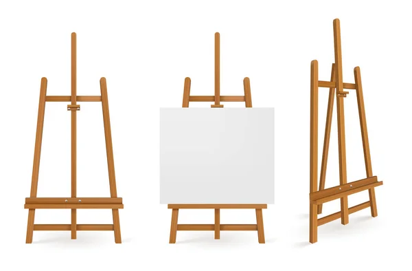 Caballetes de madera o tableros de arte de pintura, lienzo blanco — Vector de stock