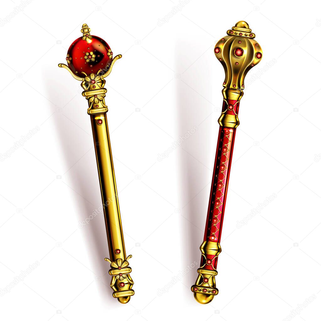 Golden scepter for king or queen, royal wand.