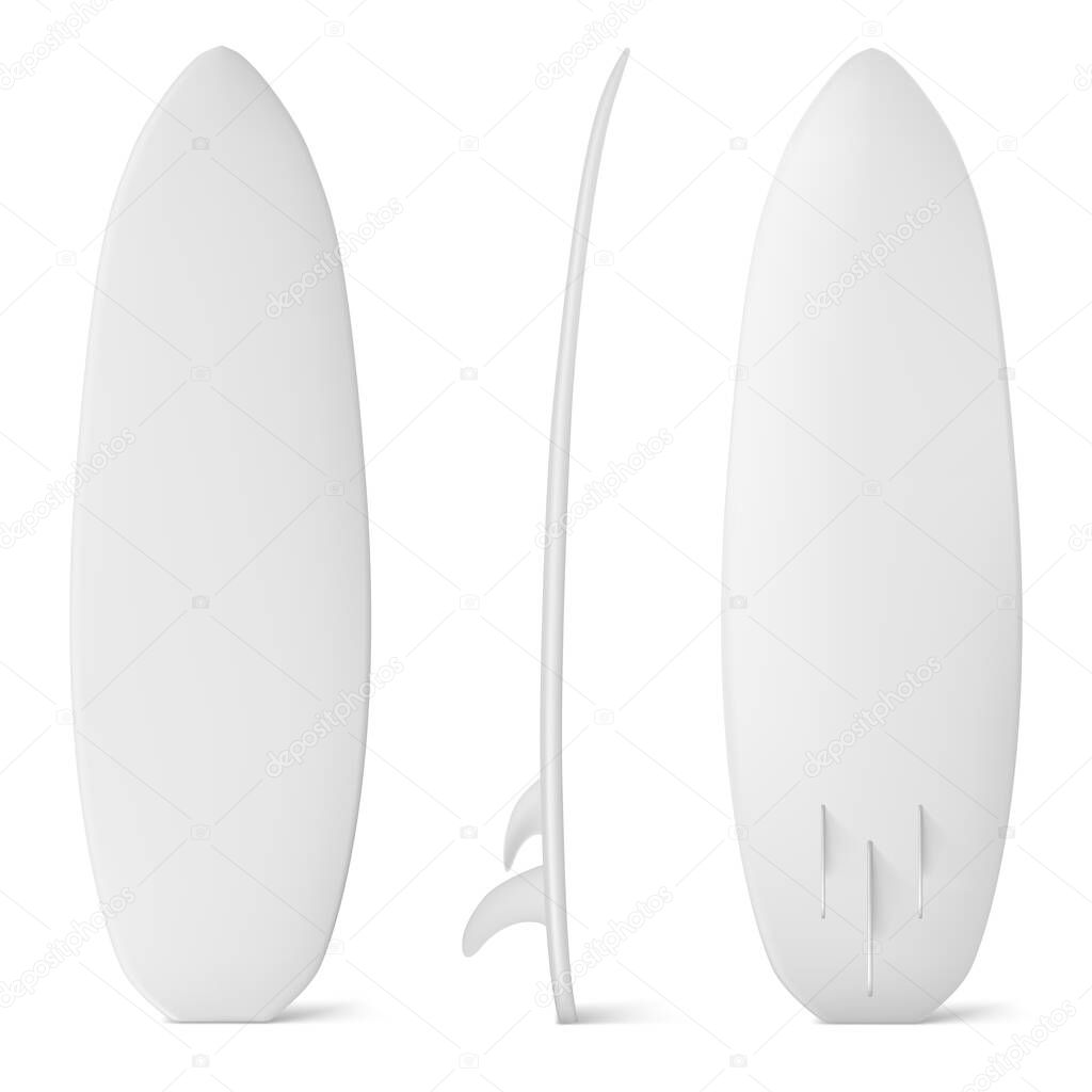 White surfboard mockup, isolated sea surf board