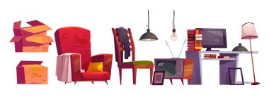 Eski mobilyalar, tavan arasındaki arşiv deposu.