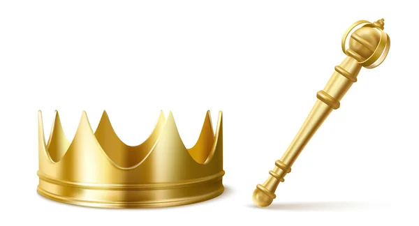 Złota korona królewska i berło dla króla lub królowej — Wektor stockowy