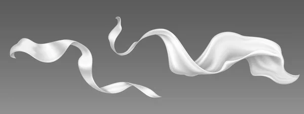 Panglică de mătase albă zburătoare și țesătură din satin — Vector de stoc
