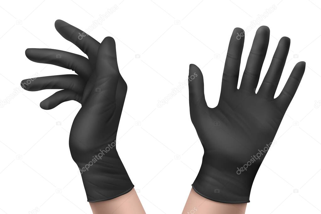 Nitrile gloves on hand front or side view isolated