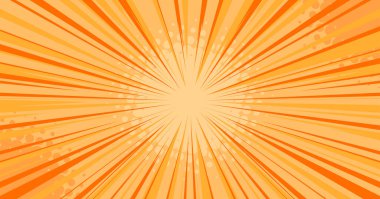 Anime çizgi romanı, manga panelleri için turuncu radyal ışınları ve parıltıları olan bg 'yi patlattı. Merkezden gelen hız çizgileriyle parlak bir güneş patlaması deseni. Hareket sahneleri veya süper kahraman çizimleri için dinamik patlama etkisi.