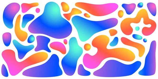 Modern tasarım için holografik gradyan kabarcıkları, akıcı formları ve organik eğrileri olan sıvı funk şekiller. Beyaz arka planda parlak neon renkler. Dijital sanat için soyut sıvı elementler.