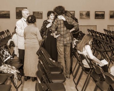 Moskova, Rusya - Ekim, 2018 yaklaşık: Saratov dan performans Retro Caz Orkestrası. Mola zamanı. Mimar, iç Merkezi ev.