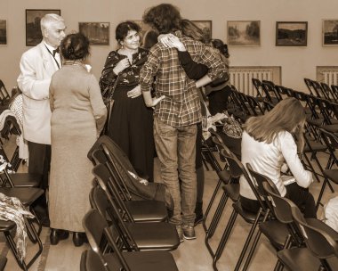 Moskova, Rusya - Ekim, 2018 yaklaşık: Saratov dan performans Retro Caz Orkestrası. Mola zamanı. Mimar, iç Merkezi ev.