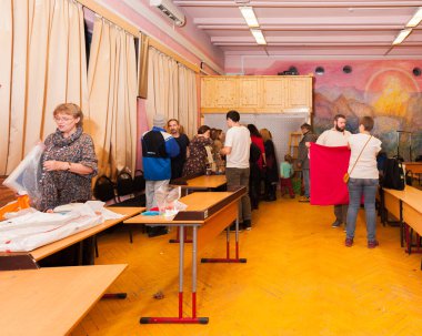 Moskova, Rusya - Kasım, 2018 yaklaşık: Mutlu yeni yıl Noel okul tatili. Katılımcılar ve konuklar okulu iç. Stremyanny lane, 33/35 evi.