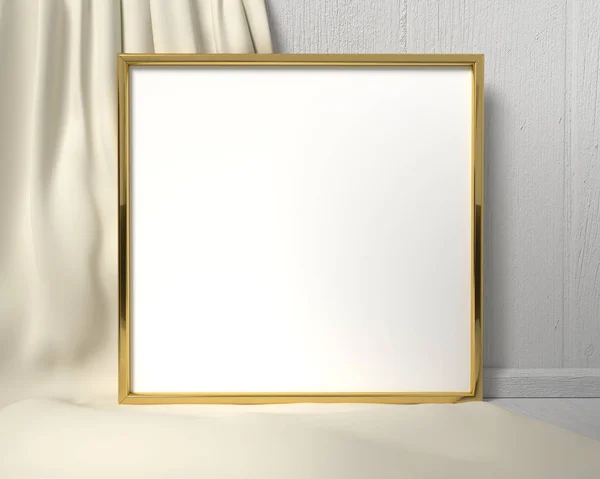 Square Gold Frame Mockup On White Background
