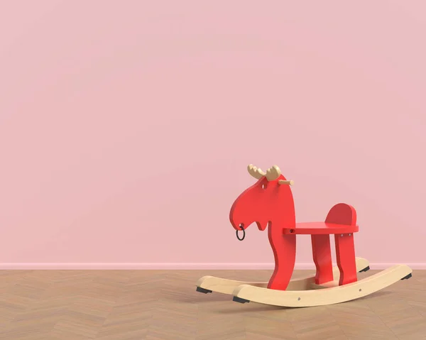 Wall Mockup With Baby Toy Red Elk On The Background — Stock Photo, Image