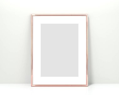 Beyaz bir arka plan üzerinde A4 Rose altın çerçeve mockup. 2x3 Dikey, P