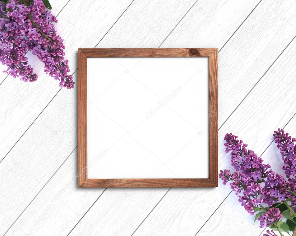 Download Wooden frame mockup on a painted white background. 1x1 ...