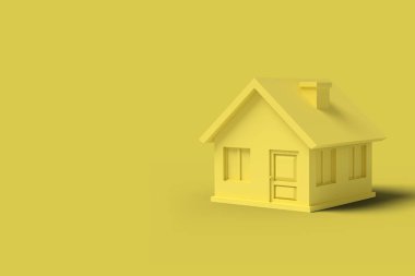 Sarı arkaplandaki boş ev soyut bir resim. Minima.