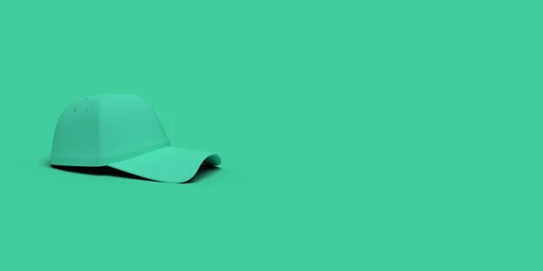 Green baseball hat on a green background abstract image. Minimal
