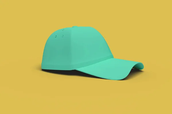 Green baseball hat on a yellow background abstract image. Minima — Stock Photo, Image