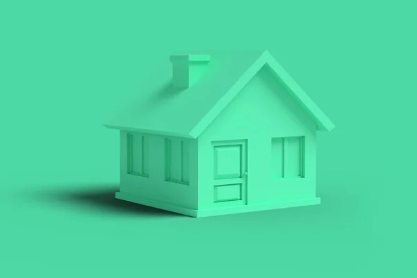 Groen leeg huis op een gele achtergrond abstracte afbeelding. Minimale — Stockfoto