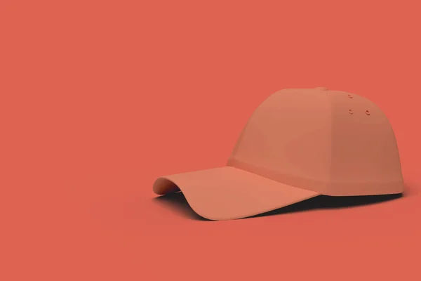 Turuncu beyzbol şapkası kırmızı arka plan soyut görüntü. Minimal — Stok fotoğraf