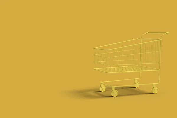 Yellow shop cart on a yellow background abstract image. Minimal — 스톡 사진