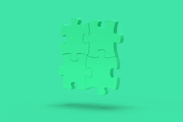 Puzzle azul sobre un fondo verde. Imagen abstracta. Conce mínimo —  Fotos de Stock