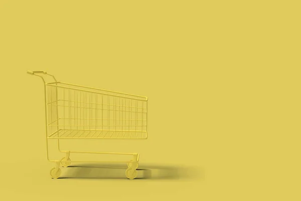 Gelber Einkaufswagen auf hellgelbem Hintergrund abstraktes Bild. mi — Stockfoto