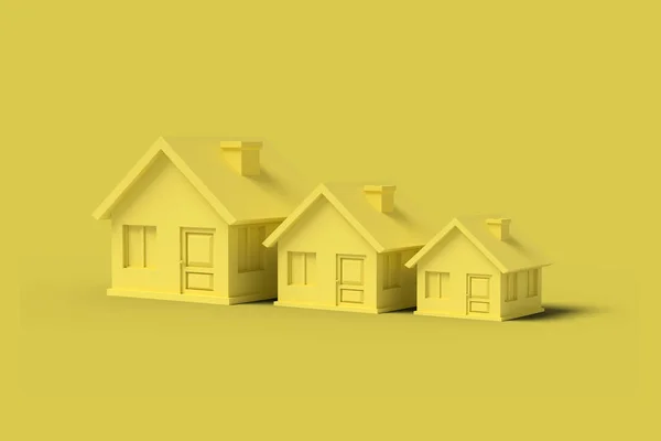 Três casas vazias amarelas em um fundo amarelo imagem abstrata . — Fotografia de Stock