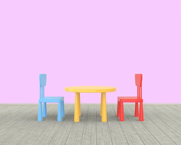 O interior do berçário minimalista de uma mesa colorida para crianças um — Fotografia de Stock