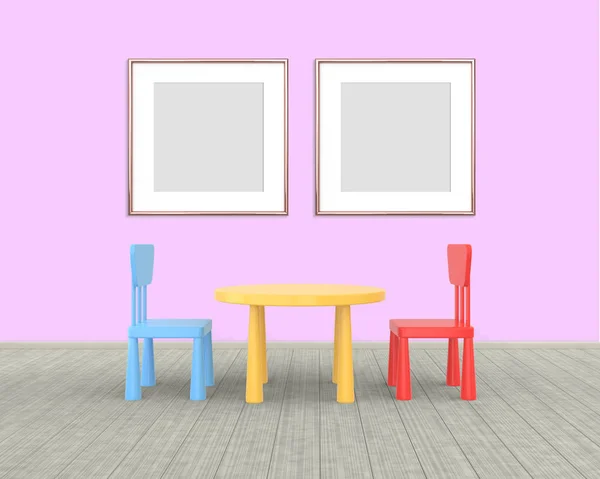 Mockup a due montature quadrate in oro rosa nella cameretta. Il minimo — Foto Stock