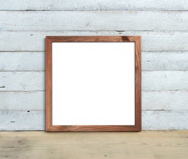 Kare Eski Ahşap Çerçeve mockup bir pa ahşap bir masa üzerinde duruyor
