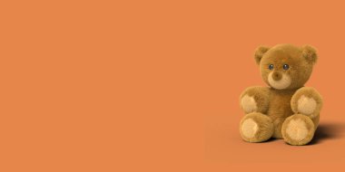 Kırmızı oyuncak ayı kırmızı bir arka plan üzerinde yerde oturuyor. Abstra