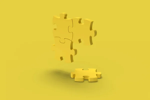Gult pussel på en gul bakgrund. Abstrakt bild. Minimalt samarbete — Stockfoto