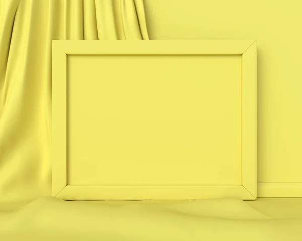 Žlutý rám horizontální mockup na žluté tkaniny pozadí abs — Stock fotografie